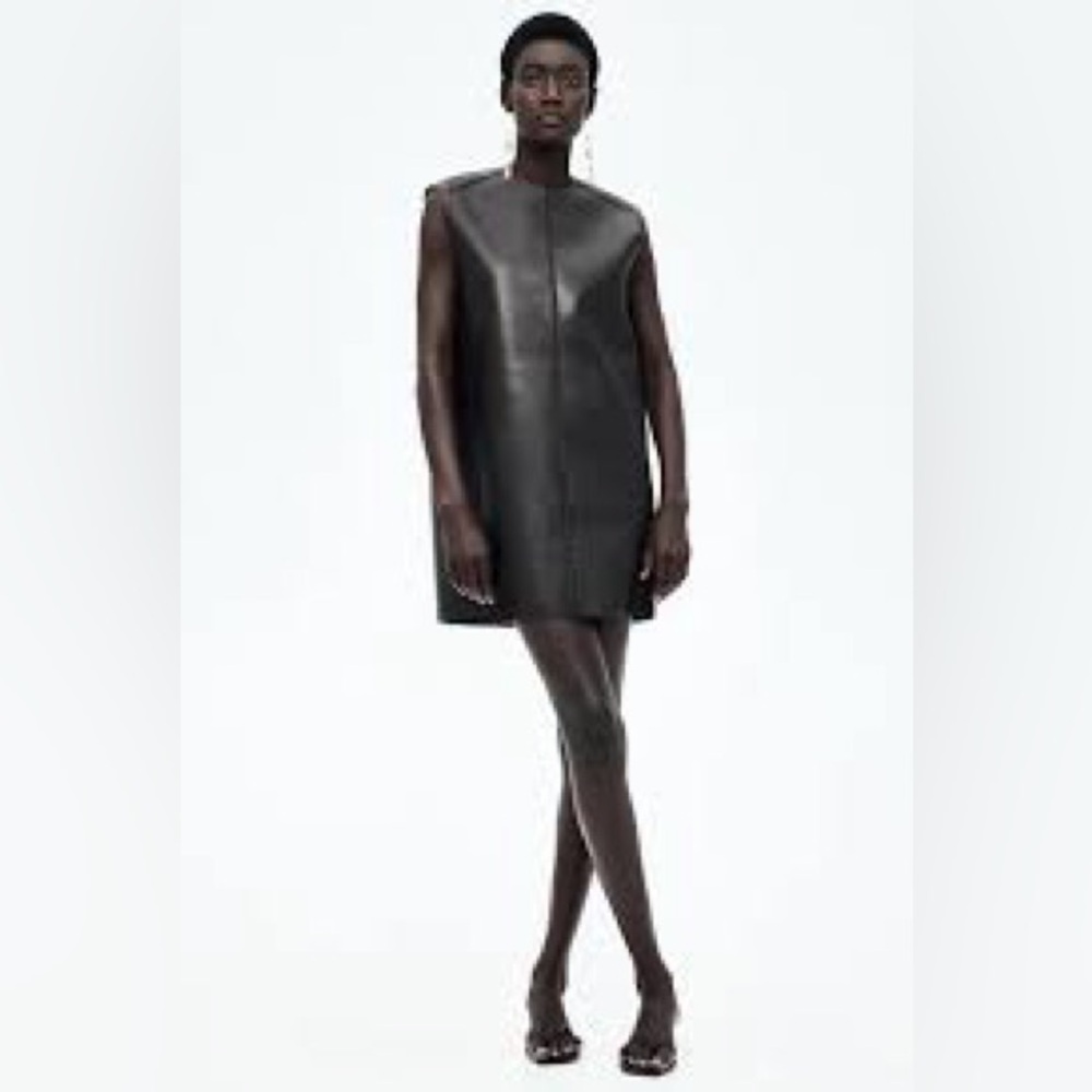 NEW H&M Collection Dark Brown Faux Leather Braided Shift Dress Size S